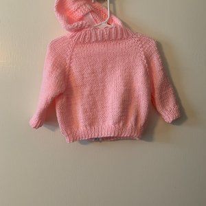 Handmade Knitted Pink Baby/Toddler Hooded Sweater Jacket | NWOT